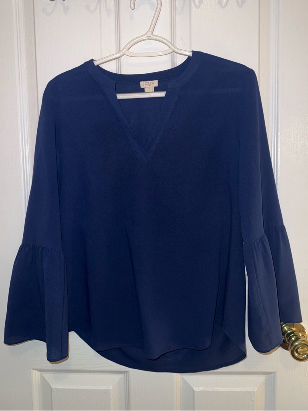 J. Crew Navy V-Neck Bell Sleeve Blouse